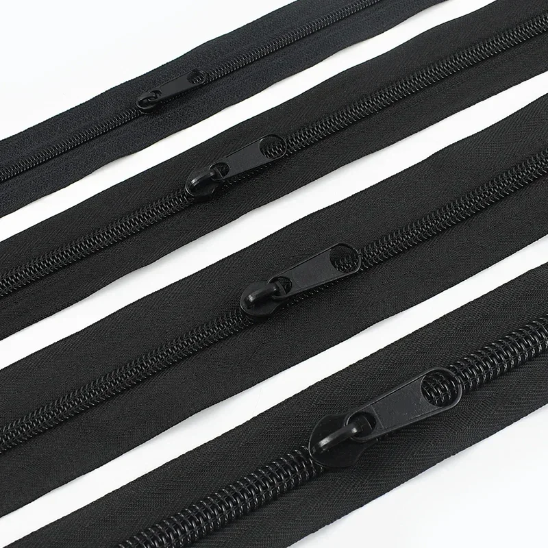 2-10M 3# 5# 8# 10# Nylon Zippers Tape Black Zipper Sliders Bag Zips By Meters Clothes Closure Sewing Ziper Repair Zip Puller