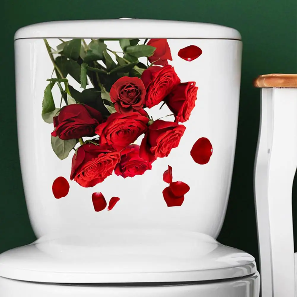 Easy to Remove Toilet Sticker Hotel Bathroom Decor Sticker Rose Flower Toilet Sticker Waterproof Pvc Wall Art Decal for Room