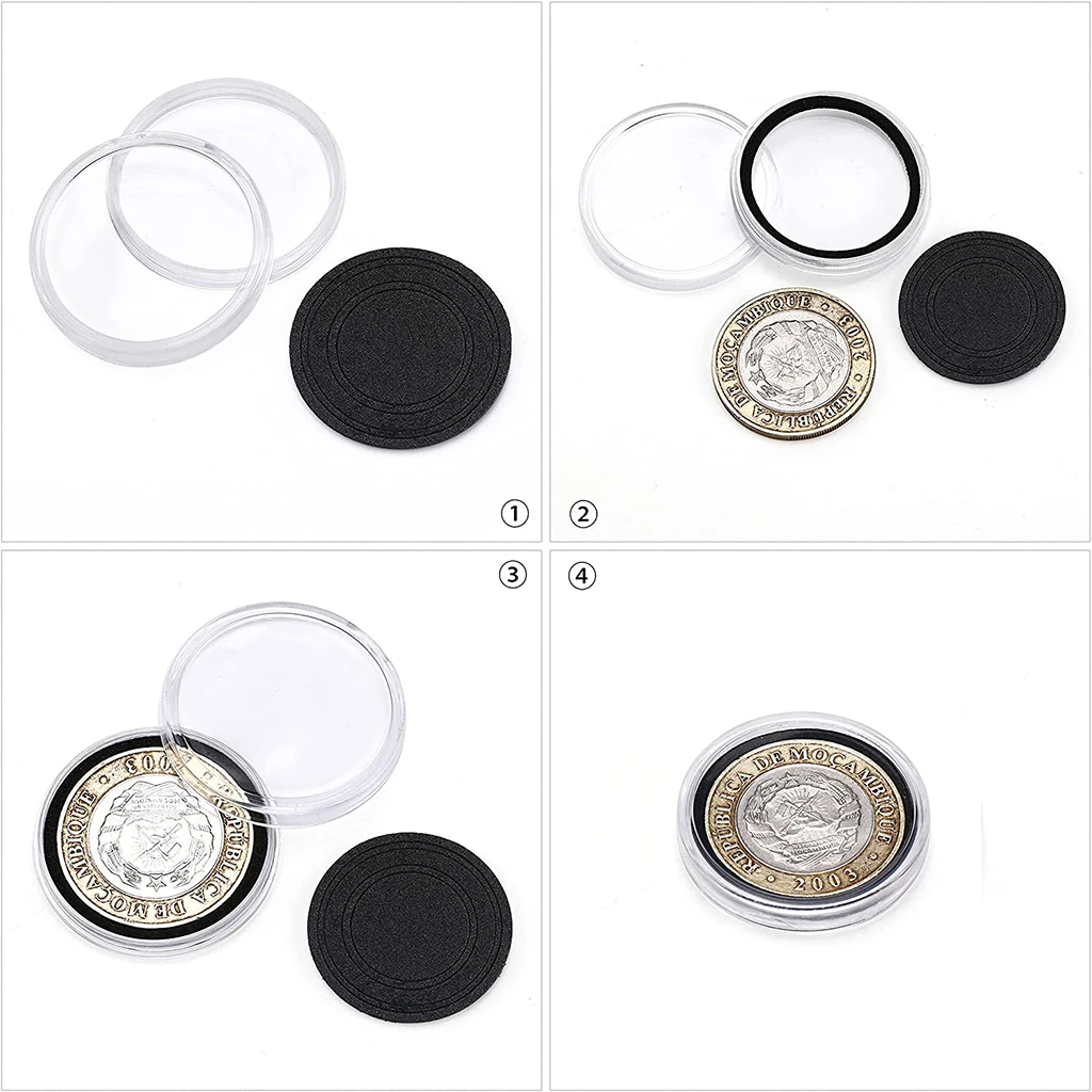 100PCS Coin Capsules 30mm Case with Black Foam Gaskets 17mm/20mm/25mm/27mm/30mm Coin Collection Holder Organizer Box