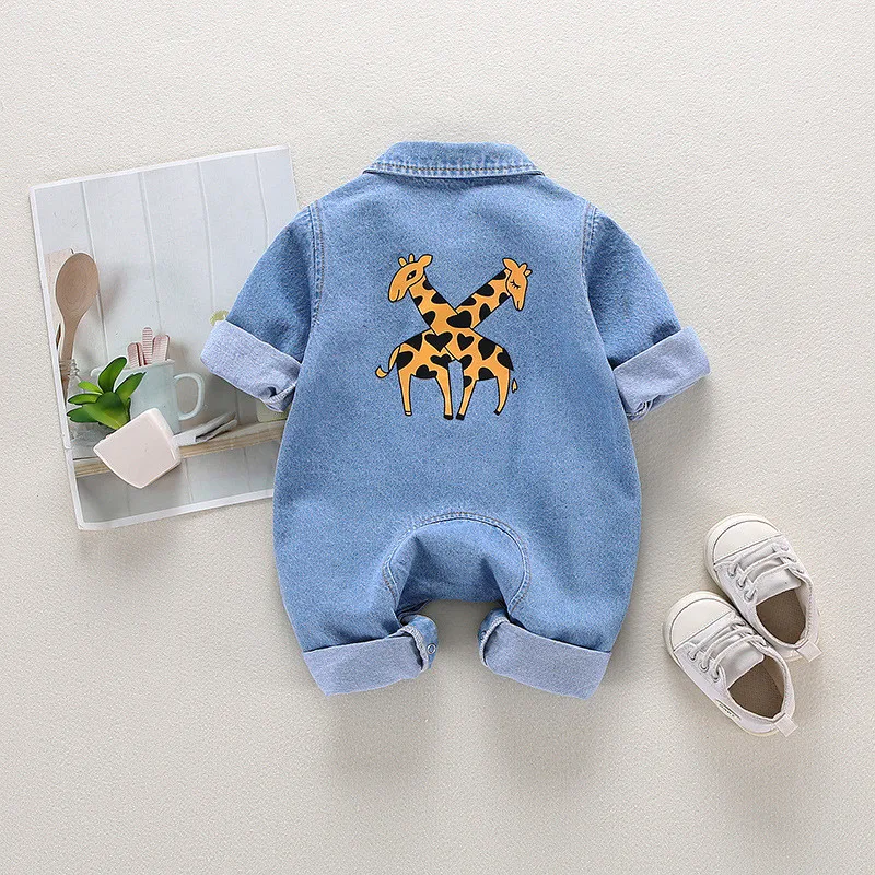 Baby clothes newborn jumpsuit denim romper spring and autumn boy girl romper baby fart romper romper cartoon giraffe romper