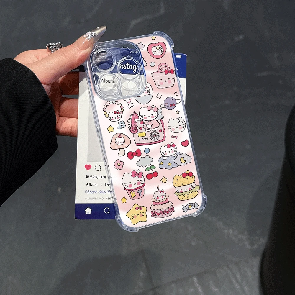 เคสโทรศัพท์ Sanrio KT สำหรับ iPhone 13 iPhone 16/15/14/13/12/11/x/xs/xs Max เคสใสลาย Hello Kitty สำหรับผู้หญิง  อุปกรณ์เสริมน่ารักๆ