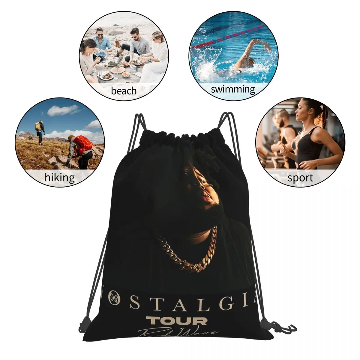 Rod Wave Nostalgia Tour Rap กระเป๋าเป้สะพายหลังกระเป๋าสตางค์ Drawstring Bundle กระเป๋าเก็บกระเป๋ากระเป๋าหนังสือสําหรับชายหญิงนักเรียน