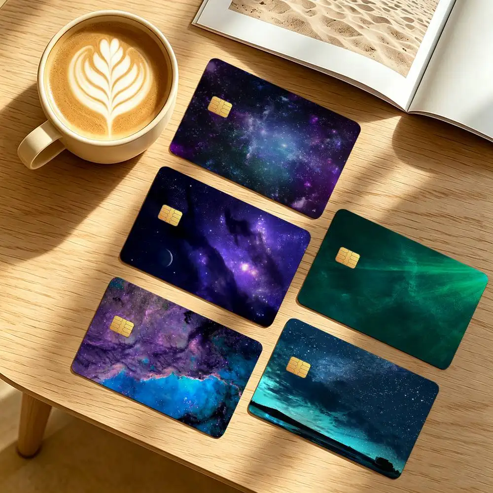 Starry Night 4Pcs Waterproof Scratch Resistant Card Skin Stickers Fashion Decorative for Credit Debit Bank