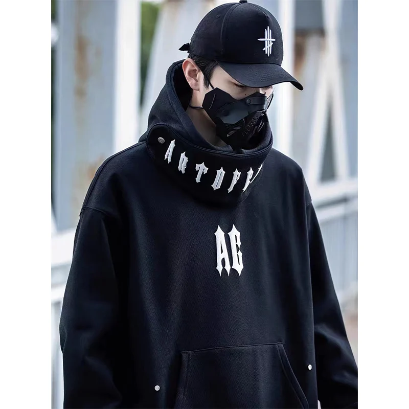 Men Functional Hoodies Streetwear 2022 Harajuku Removable Collar Sweatshirt Pullover Men Women Fashion Hoodie Techwear Clothing