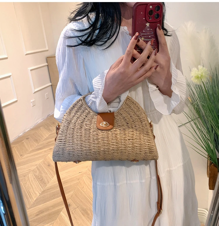 2024 Spring New Niche Design Fashion Hundreds of Casual Single Shoulder Crossbody Straw Bag