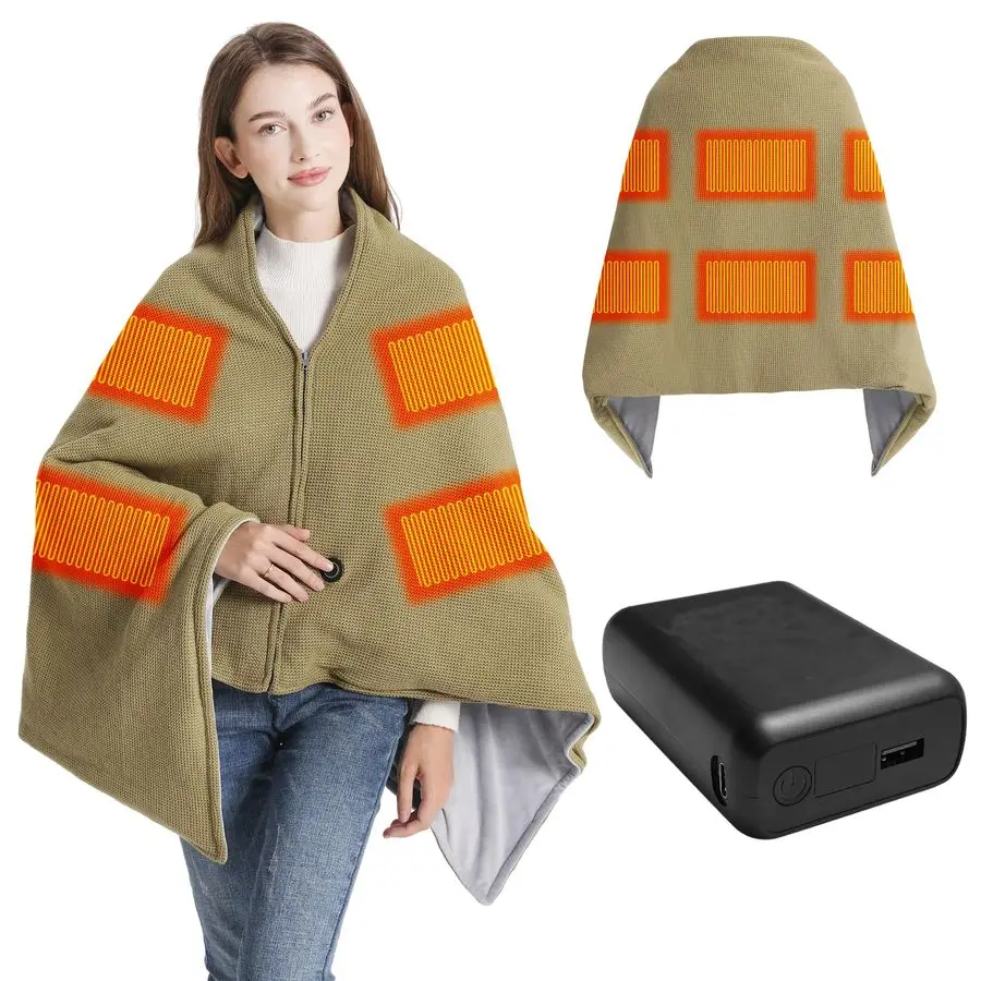 

Blanket with 20000mAh Power Bank 58X32 Green Knit amp Gray Crystal Velvet, Rapid Heating, 3 Temps, Portable Cordless Heated Thro