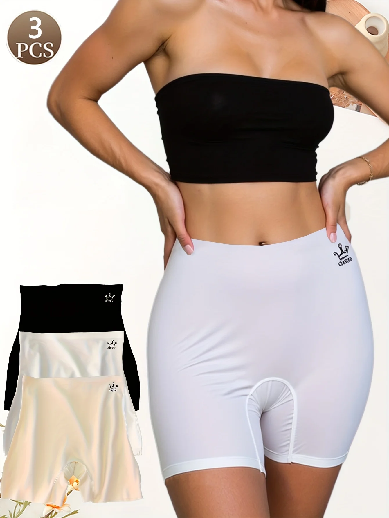 3PCS women's briefs ice silk flat corner safety pants solid color fashionable comfortable soft high waisted women's briefs