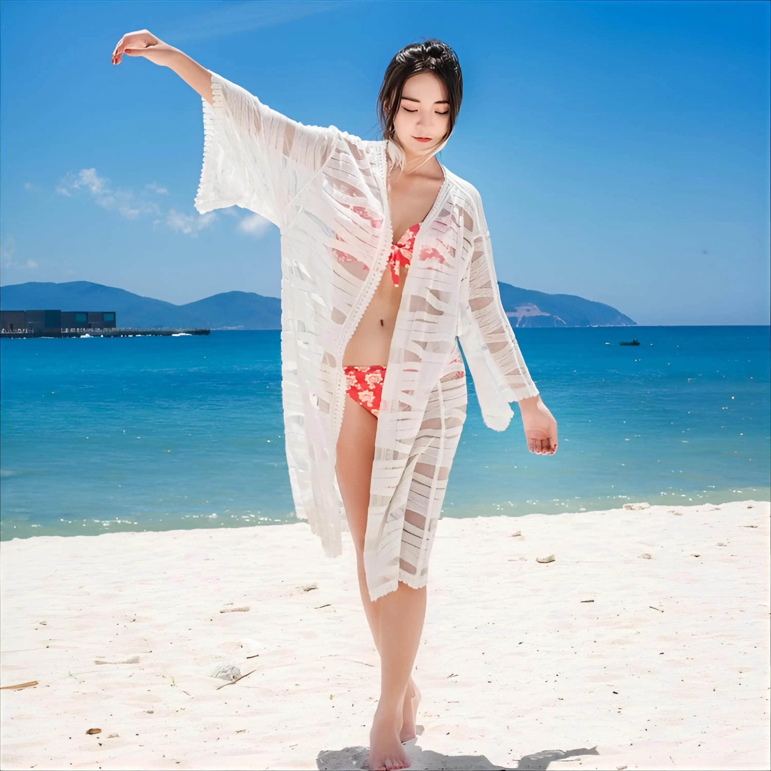 

Cover Up Office Women Goddess Shimmer Wide Leg Spring Season Elastic Tropical Vocation Bohemian Splicing Metal Linen Haori Girls