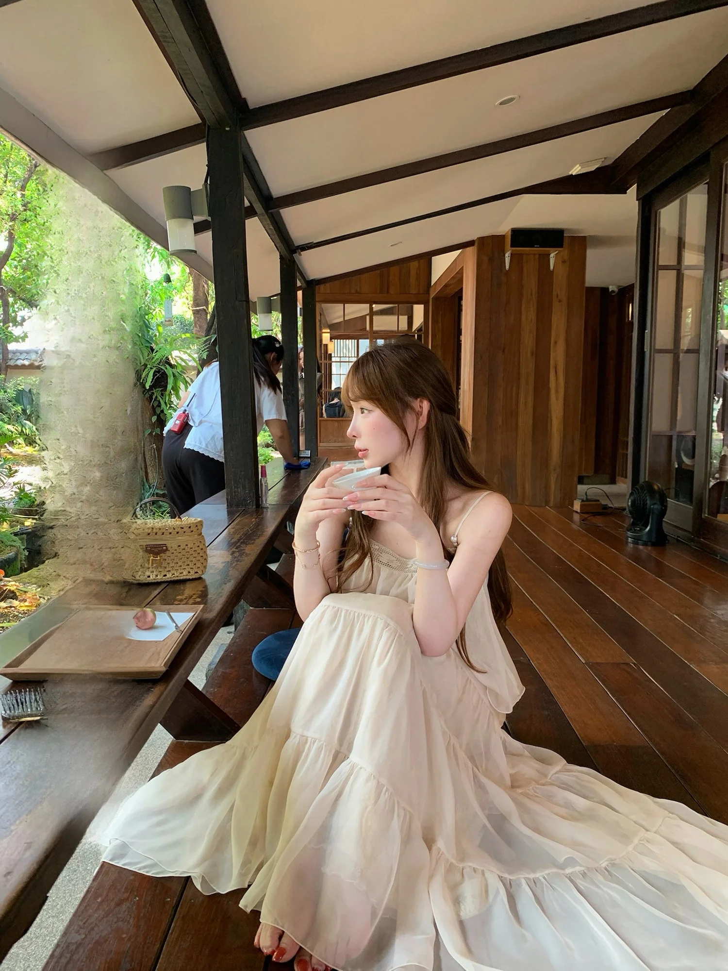 

Lukira Cloud Ridge Moon Lace Vest Strap Long Skirt Women's Summer Vacation Style Two-Piece Set Polyester Fiber Sleeveless