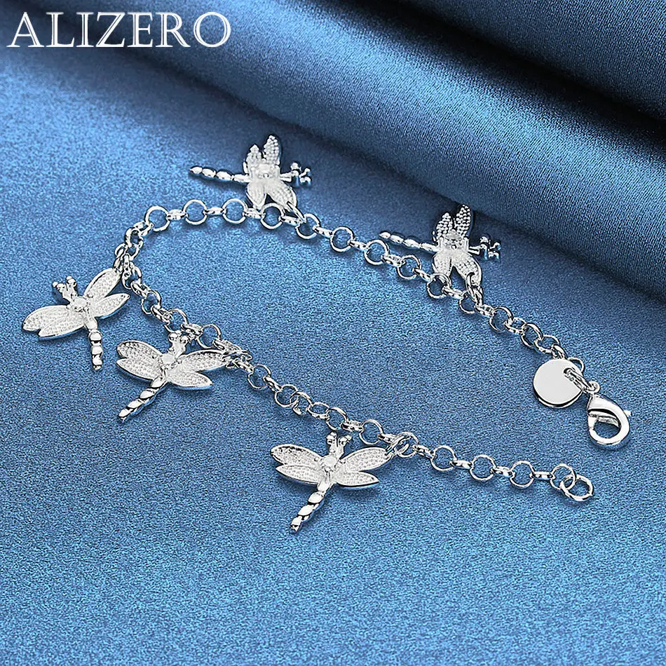 ALIZERO 925 Sterling Silver Bracelet Crystal Zircon Dragonflys Charms Bracelets For Women Fashion Wedding Party Jewelry Gifts