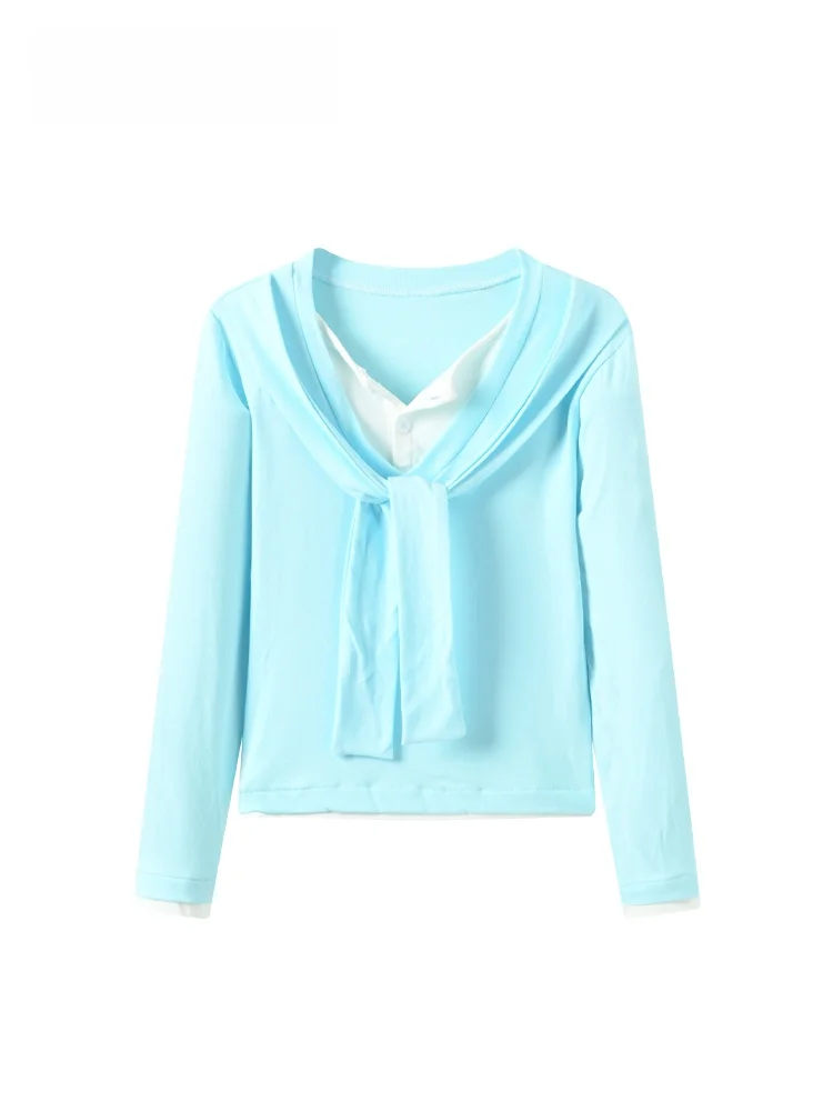 

Cara CLUB большие размеры, круглая футболка Ne Long Sve, женская ранняя осень, новый универсальный топ Dopane Fake из двух предметов