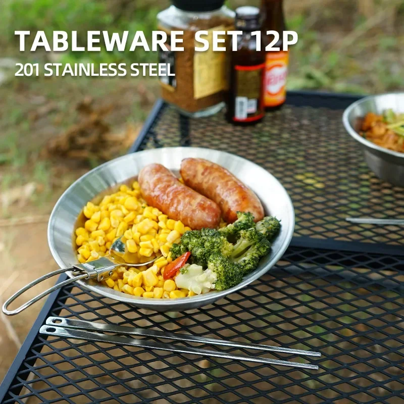 12PCS Outdoor Tableware Set Portable Camping Tableware Set Self Driving Tour Barbecue Camping Home Dining Plate Small Bowl Plate