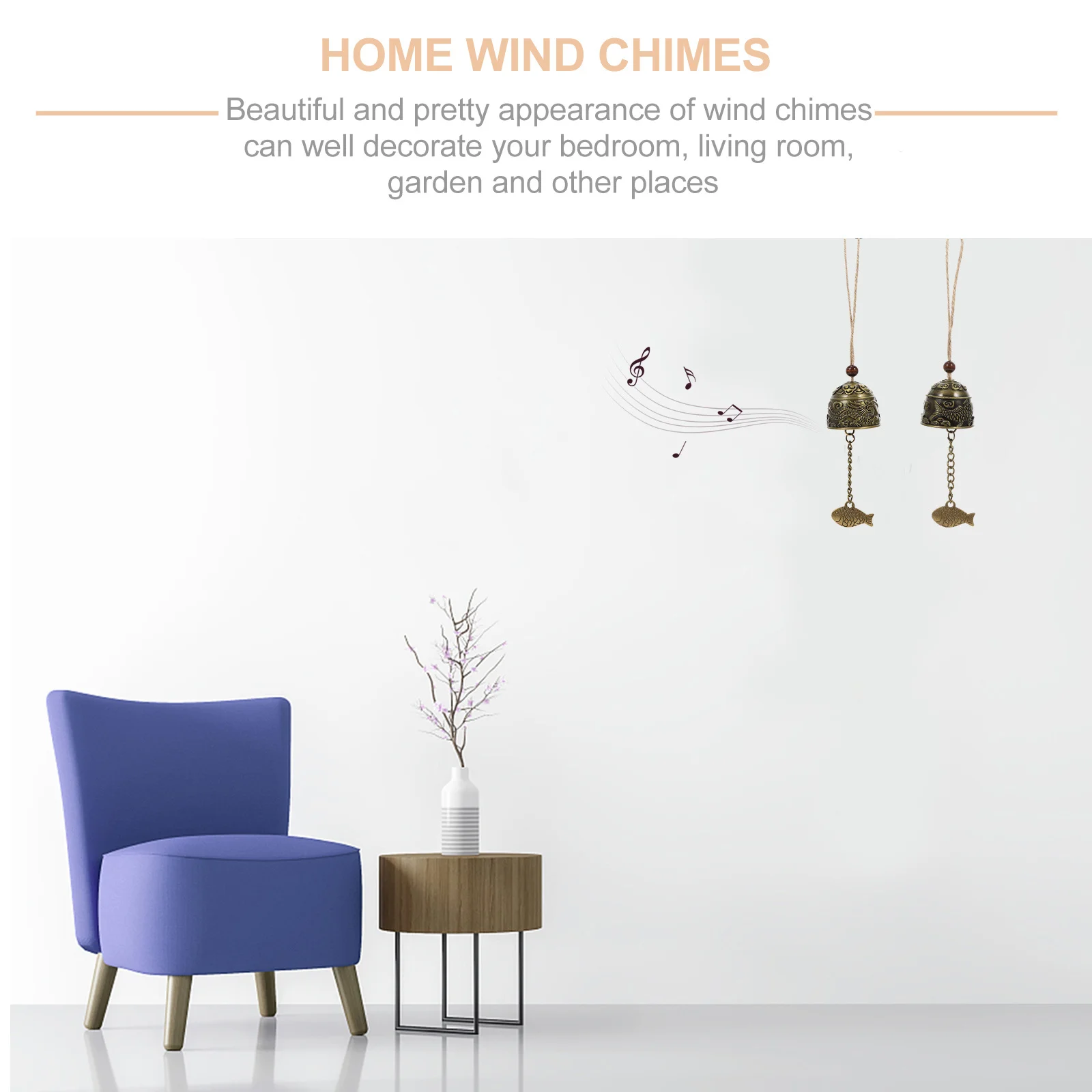 

2pcs Wind Chimes Hanging Decorative Mini Alloy Wind Bell For Home Garden Patio Decoration Creative Metal Ornament