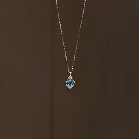 Stainless Steel Waterproof Blue Heart Zircon Pendant Necklace for Women Girls Y2K Trendy Delicate Clavicle Chain Jewelry Gifts