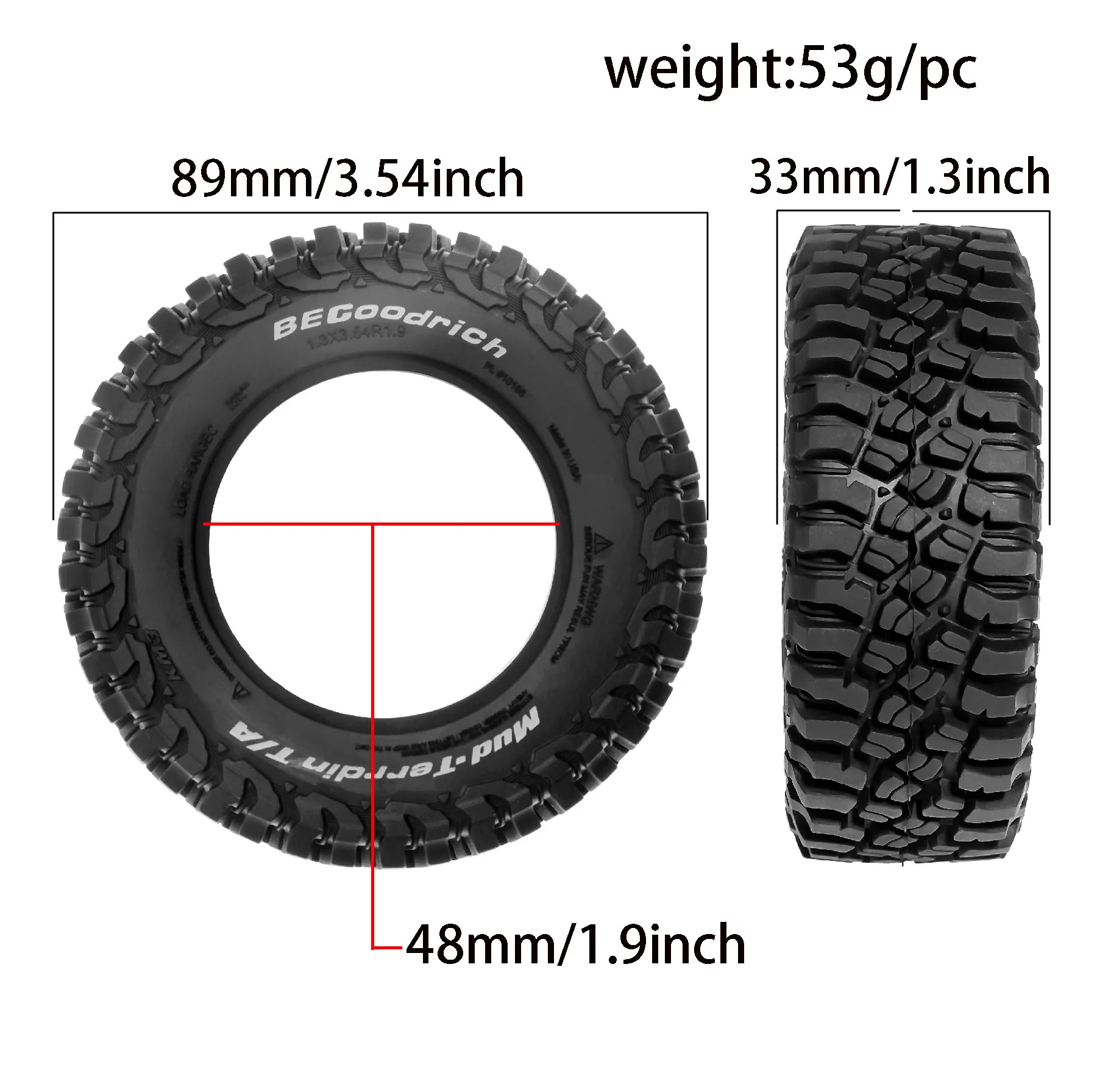 RED SPIDER 4Pcs 1.9 Inch 90mm Off-road RC Tyres, Rubber Tires Built-in Blue EVA Sponge Fit 1:10 Axial SCX10 II TRX4 Rock Crawler