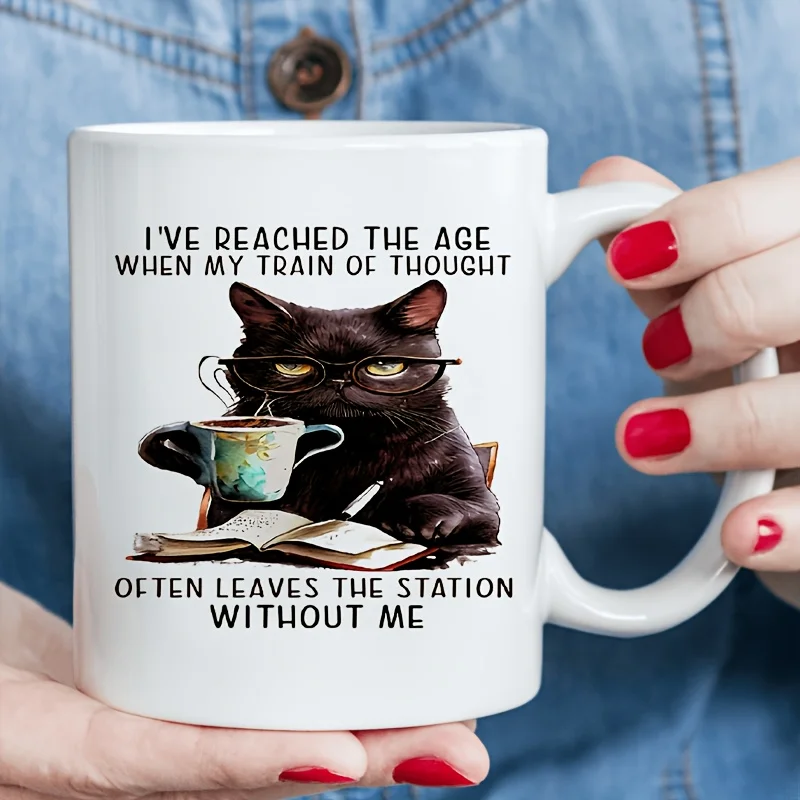 

1pc, Whimsical Cat and Book Ceramic Coffee Mug - Unique Summer Winter Drinkware for Birthday, Holiday, Thanksgiving, and Christm