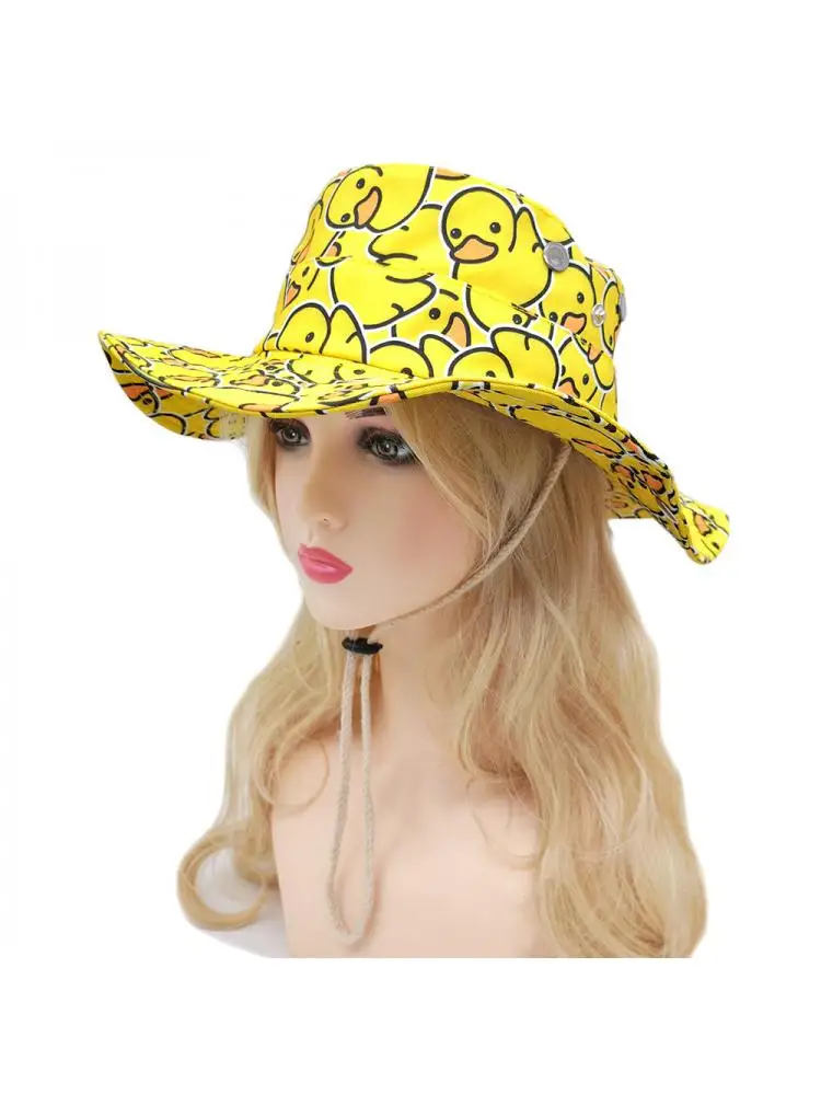 Niedlicher Gelber Enten-Cartoon Bucket Hat für Männer und Frauen - Sommer UV-Schutz Anglerhut mit Verstellbarem Kinnriemen, Retro 80er 90er S