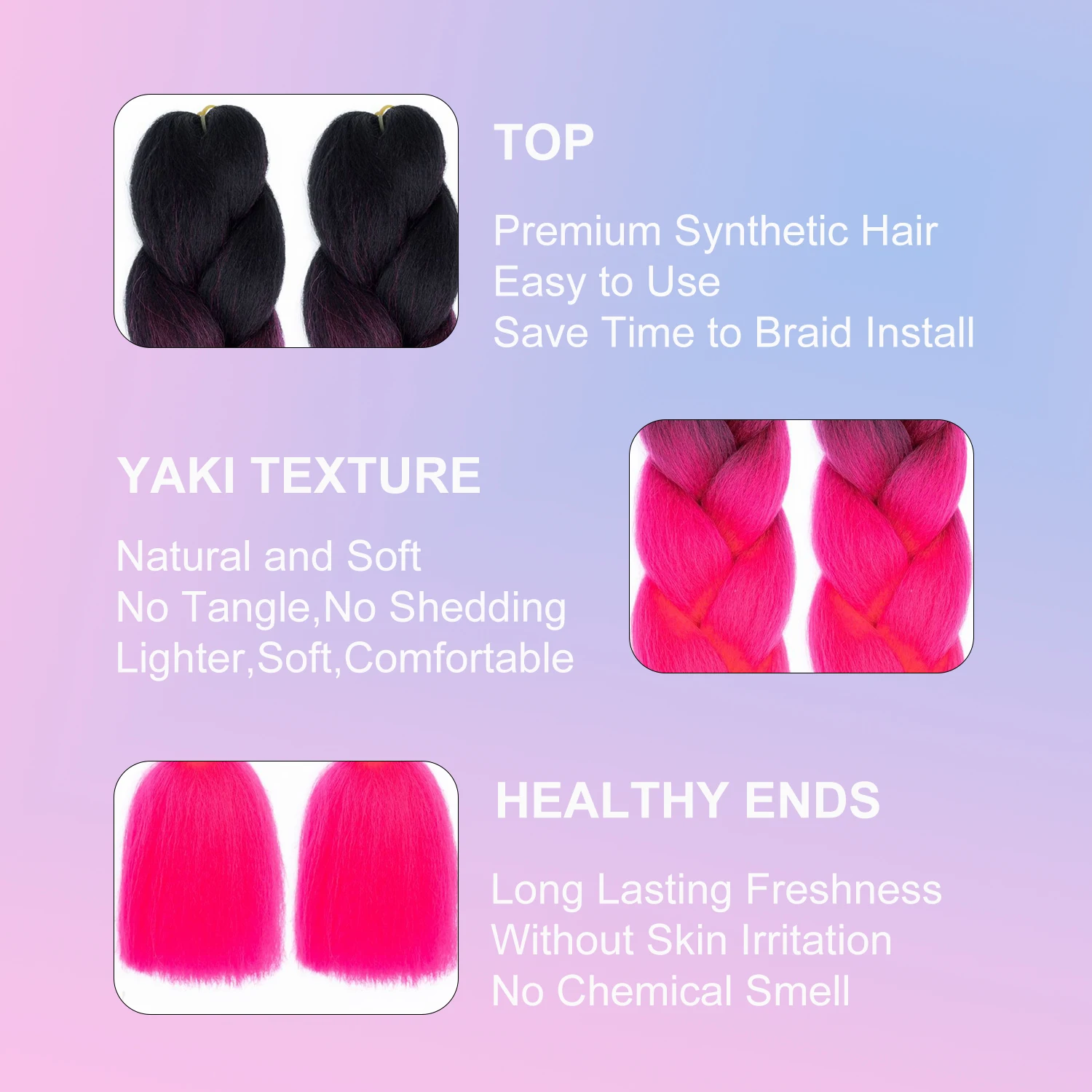 Braiding Hair Extensions for Women 100g/Pc 24Inch High Temperature Ombre Jumbo Synthetic Braiding Hair for Twist Crochet Braids