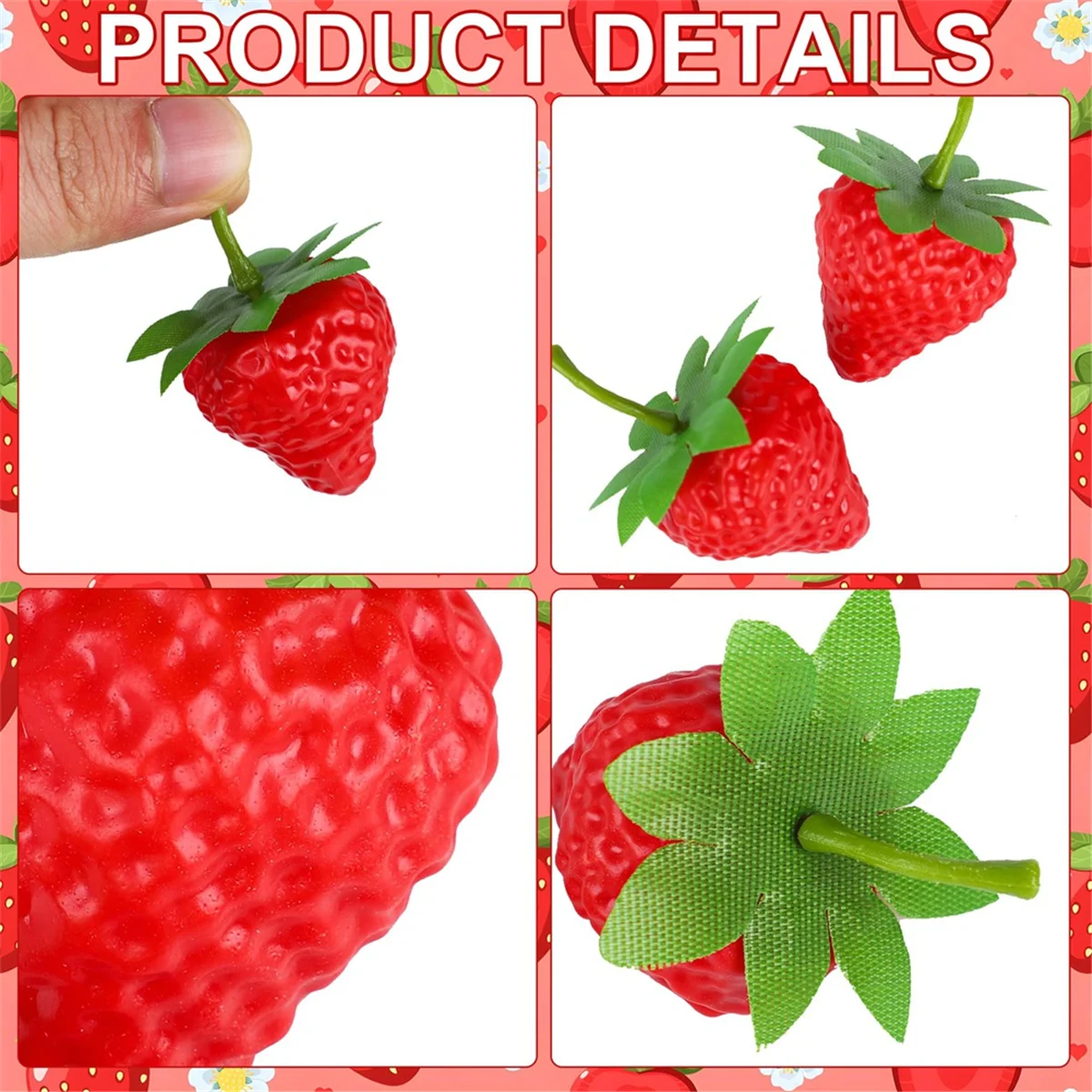 AT59 100 Stück künstliche rote Erdbeeren, gefälschte Kunststoff-Erdbeerdekoration für Zuhause, Küche, Festival, Party, Fotografie, Kuchen