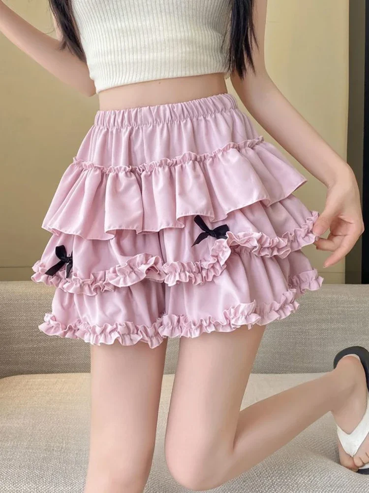 

Zoki Lolita Sweet Bow Skirt Women Cute Casual High Waist Slim Sexy Mini Skirts Japan Kawaii Preppy Style Pink A Line Skirt New
