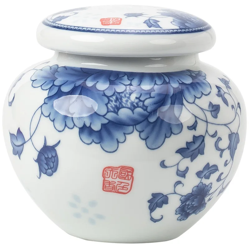 Retro blue-and-white sealed ceramic tea pot storage pot household ceramic storage small tea pot home decoration ceramic pot