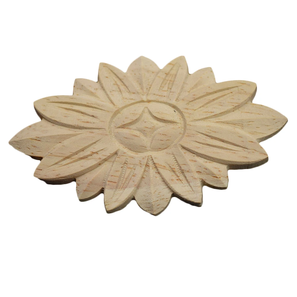 5PCS 6/8cm Wood Applique Furniture Accessories Wooden Oval Solar Gate Flower Craft Wedding Decoration Home Decor Miniature