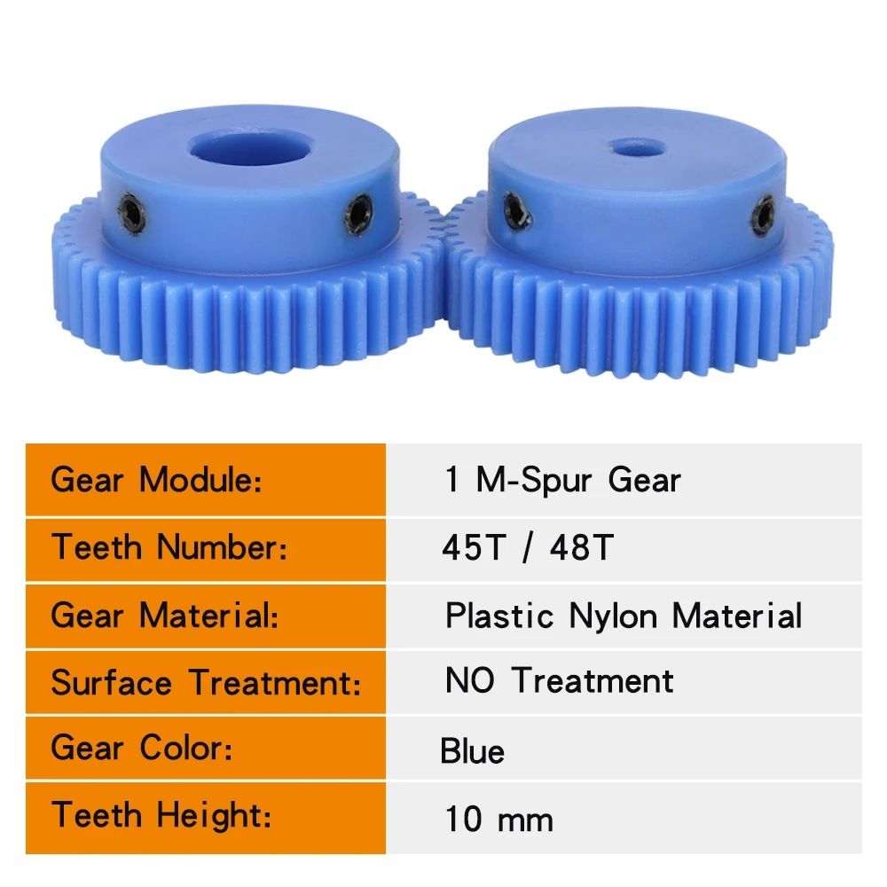 Plastic Gear 1M-45T/48T Teeth Pitch 3.14mm Teeth Height 10mm Blue Motor gear Transmission Parts Bore Size 6/8/10/12/14/15 mm