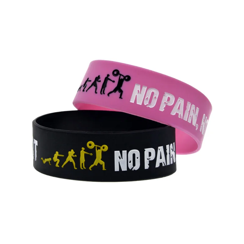 25 Pcs One Inch Wide Everybody Fit Silicone Bracelet No Pain No Gain Inspirational Wristband Black And Pink
