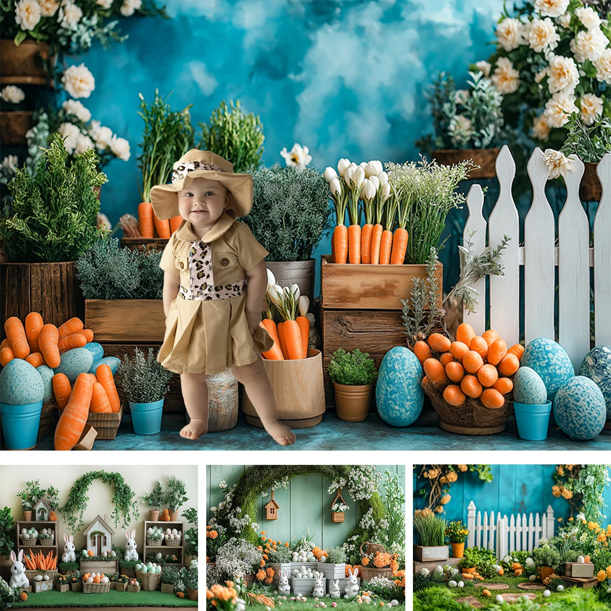 Easter Carrots Backdrops Kids Baby Cake Smash Photography Baby Child Adult Photocall Bunnies Cottage Spring Garden Backgrounds