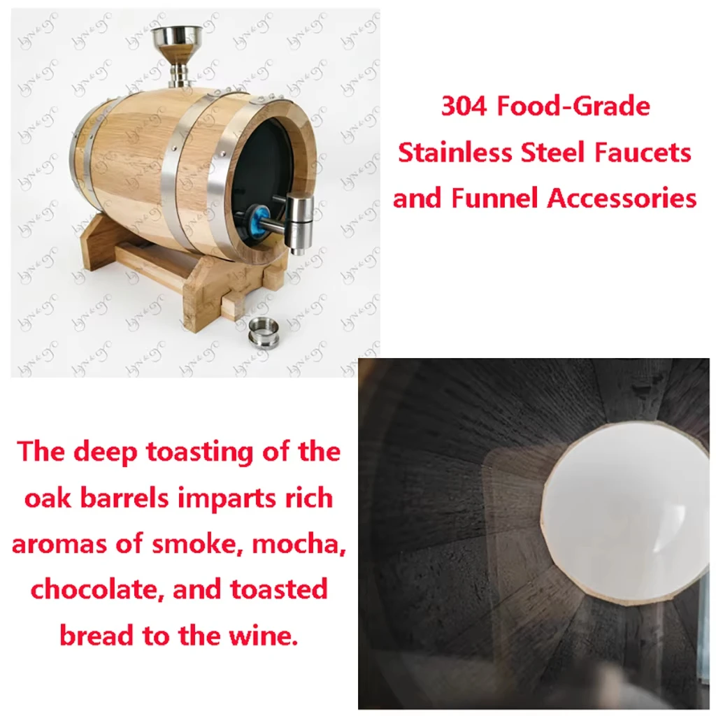 Custom 3L French Oak Barrel,Laser-Engraved Logo,Double Clear Windows,Heavy Baking (HT),for Storage&Aging Wine,Whiskey&Brandy