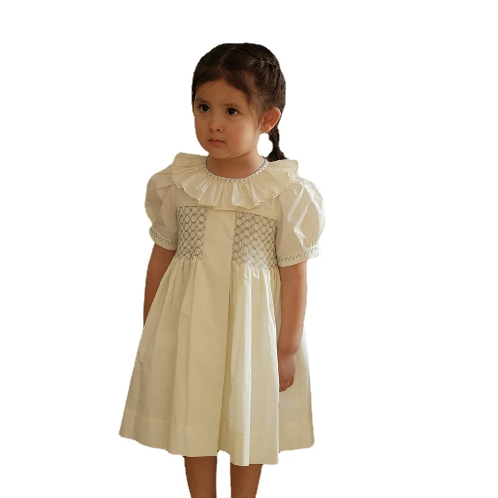 Baby Girls Handmade Smocked Dress Children Royal Princess Dresses Toddler Girl Embroidery Luxury Frocks Infant Baptism Clothes