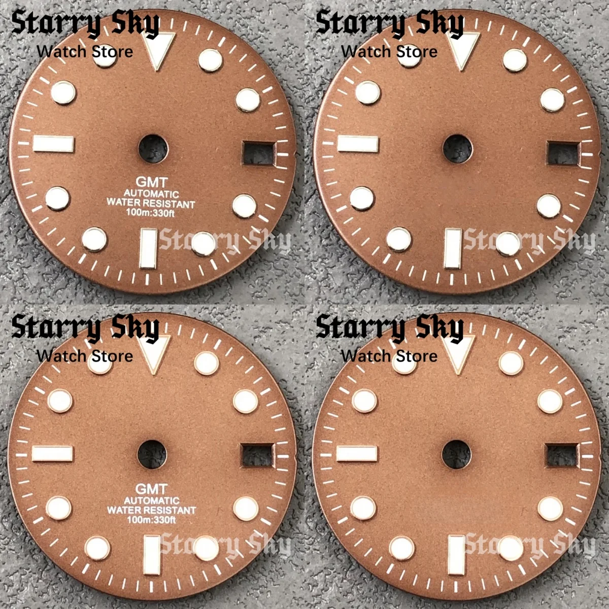 

Starry Sky 29mm Silver/Rose Gold Mark Vintage Coffee Brown Date Watch Dial With Green Luminous Fit NH34 Movement Watch Accessory