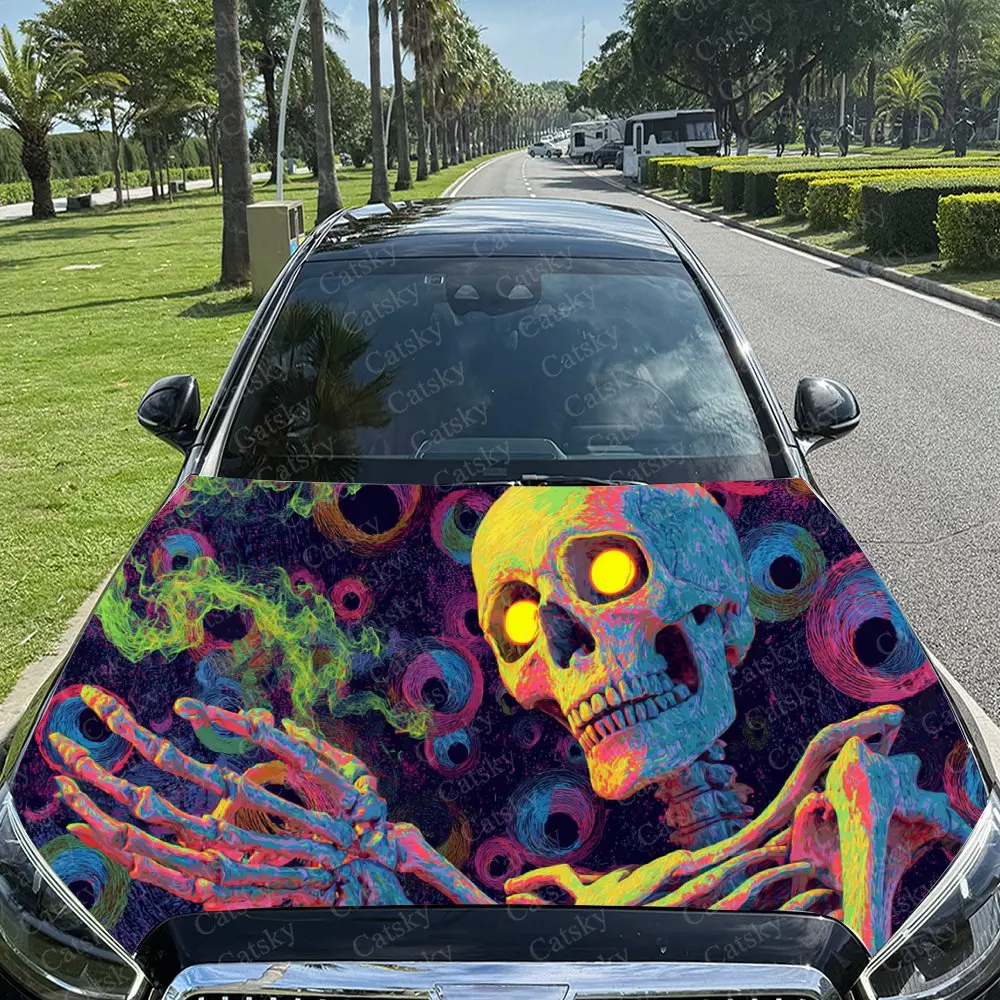 

Neon Skull Car Hood Stickers - Self-Adhesive, Waterproof and Durable Vinyl Wrap, Decorate And Protect Your Car - The Gift For Ca