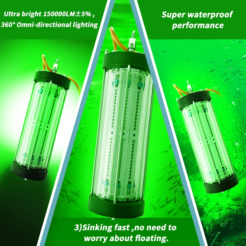 2000W Green Blue White Yellow Outdoor 220V IP68 Underwater LED Squid Fishing Light For Boat Marine LED Squid Fishing Lights