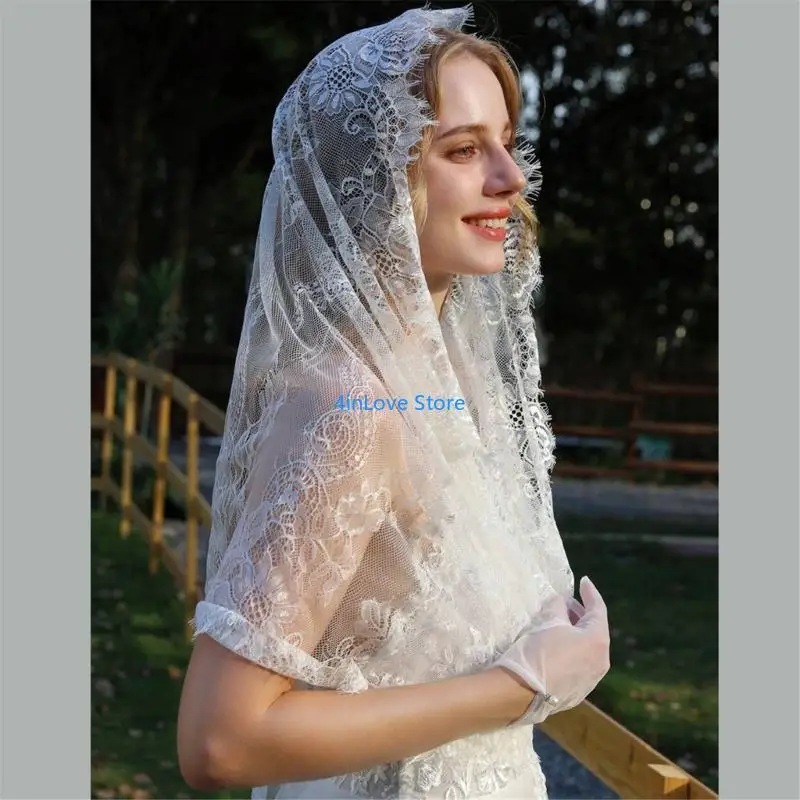 T4MD حجاب حجاب دانتيل حديث لصلاة الكنيسة حجاب رأس تول أنيق للنساء مانتيا #5