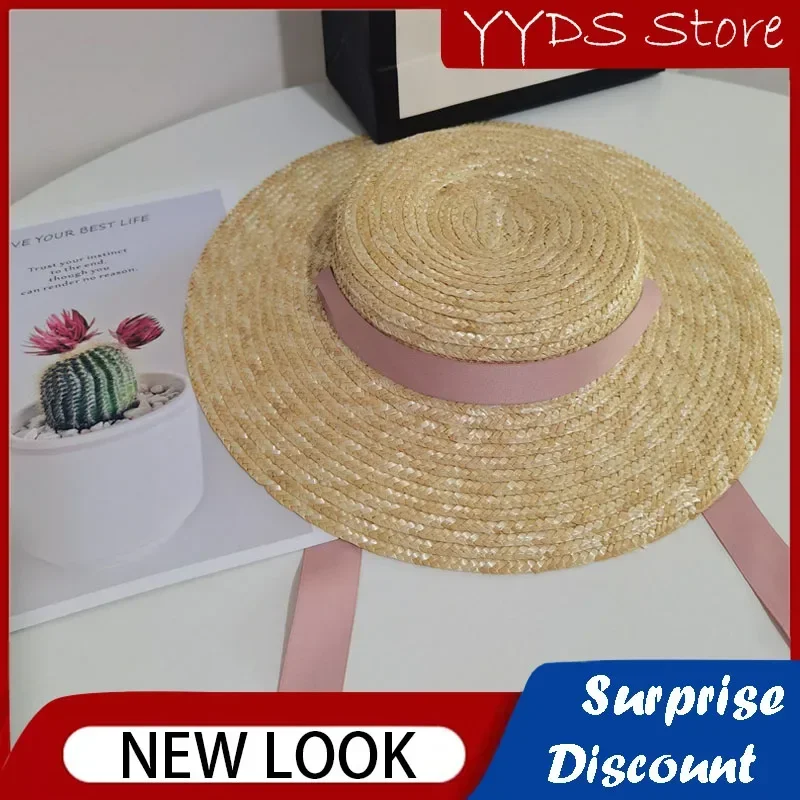 Children's Ins Straw Hat Color Ribbon Large Brim Sun Hat Niche Design Raffia Sun Hat Beach Panama Flat Top Cap