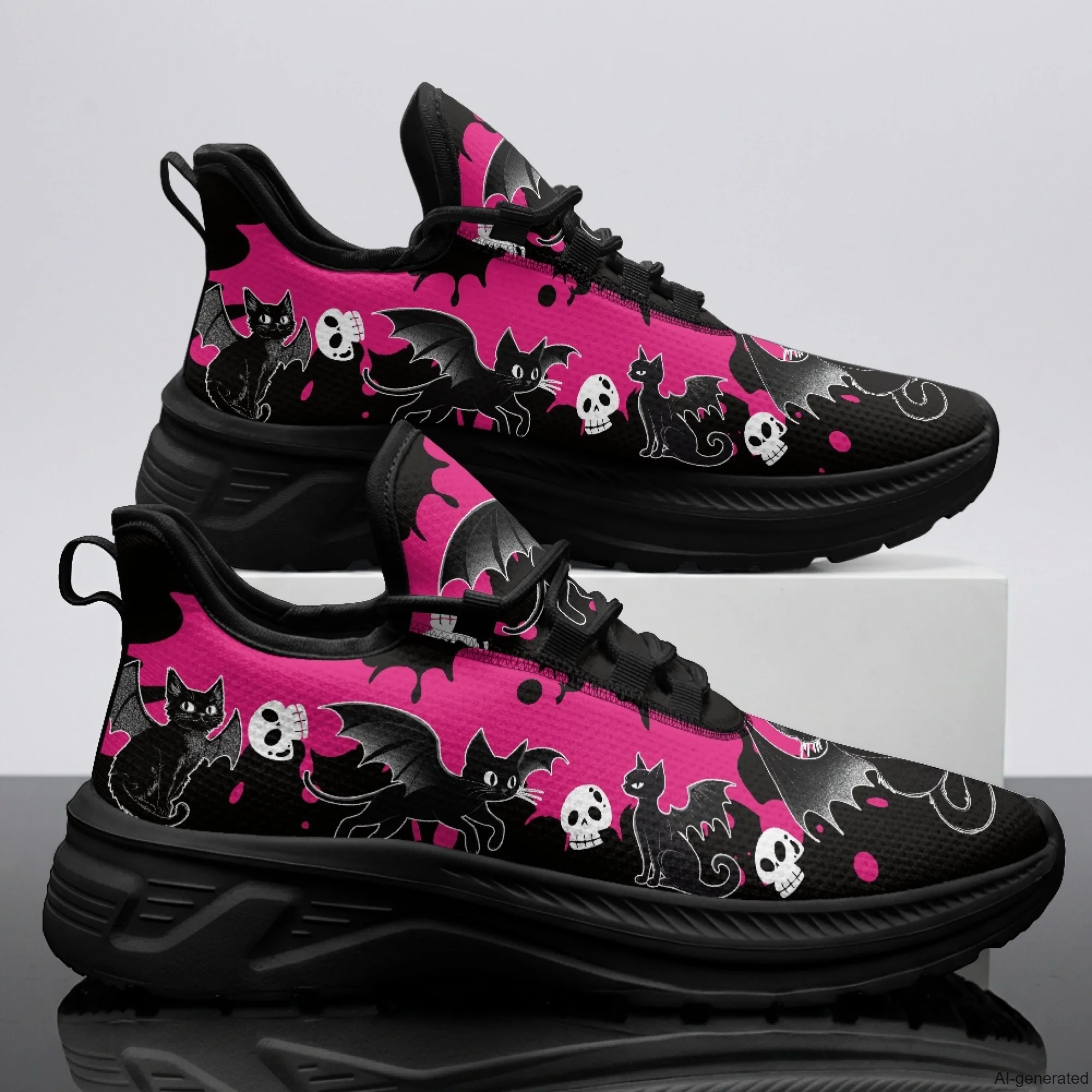 XIXIRIMIDO Womens Walking Shoes Black Cat Print Football Sneakers Mens Gym Sports Casual Fashion Shoes Trainers Shoes 35-48