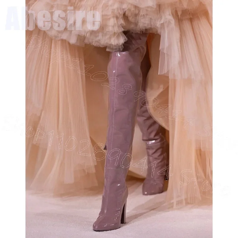 

Purple Sewing Design Pointed Toe Runway Boots Side Zipper Women Shoes Chunky High Heels Party Banquet 2025 Zapatos Para Mujere