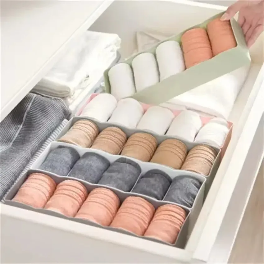 5-Gitter-Aufbewahrungsbox für Unterwäsche, Socken, Schublade, Schrank, Organisieren, Sortierboxen, Trennwand, Schreibtischzubehör, Haushalts-Aufbewahrungskorb