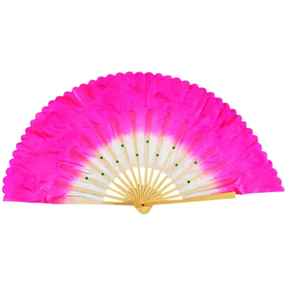Hot Sell Long Imitation Belly Dancing Fan 26cm Peacock Silk Fans Long Silk Fans Dance Bamboo Fans