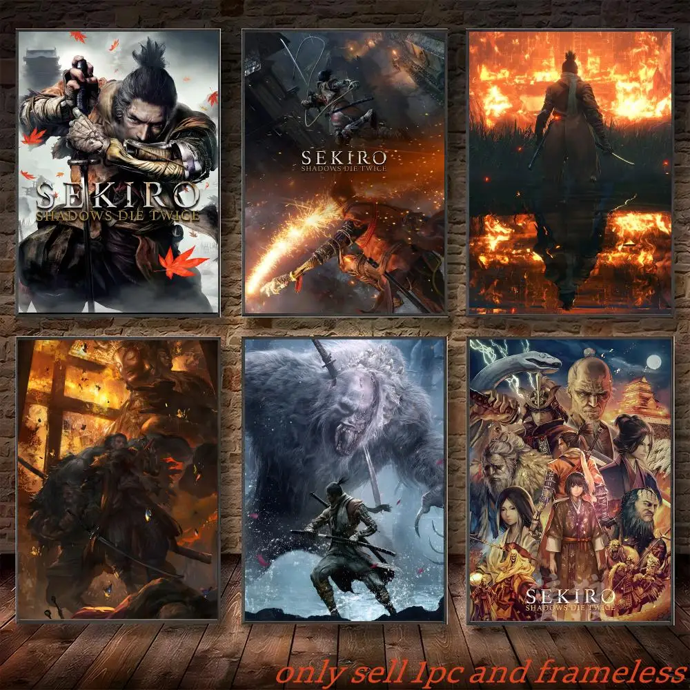 Ninja Sekiro Shadows Die Twice Game Poster Self-adhesive Painting with prints Home bedroom living room decoration