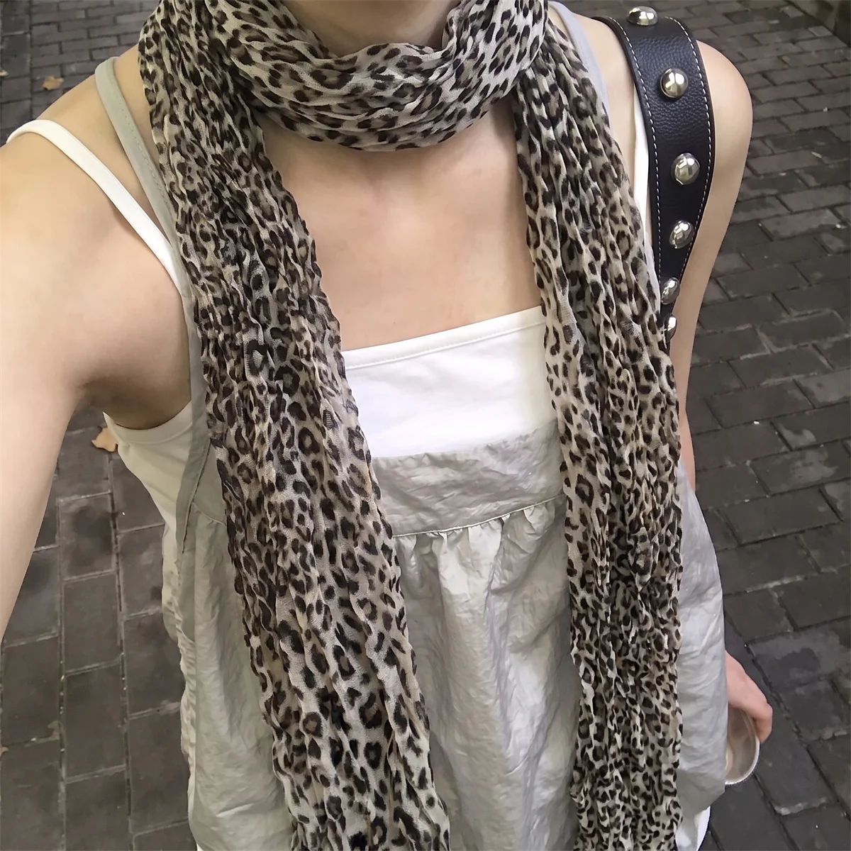 Long Leopard Print Lightweight Scarf Soft Sheer Slim Neck Wrap Women Elegant Decor Shawl For Daily Street Matching And Styling