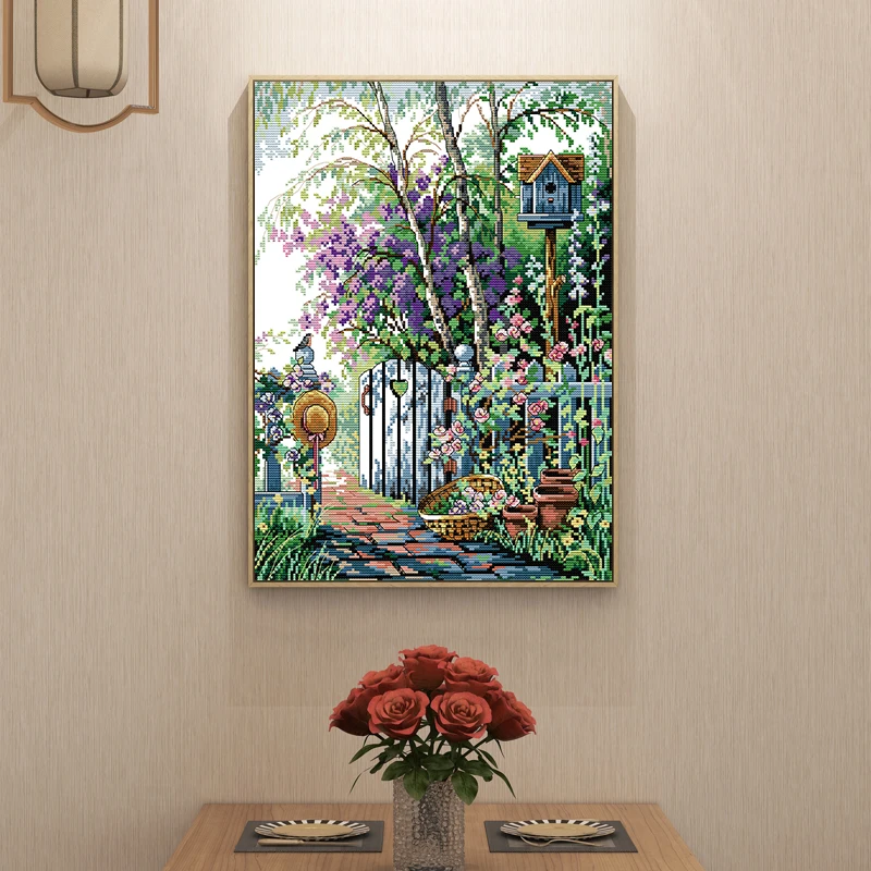 Garden path scenery count and stamped cross stitch kit 11CT 14CT canvas printing embroidery DIY handmade needlework home decor