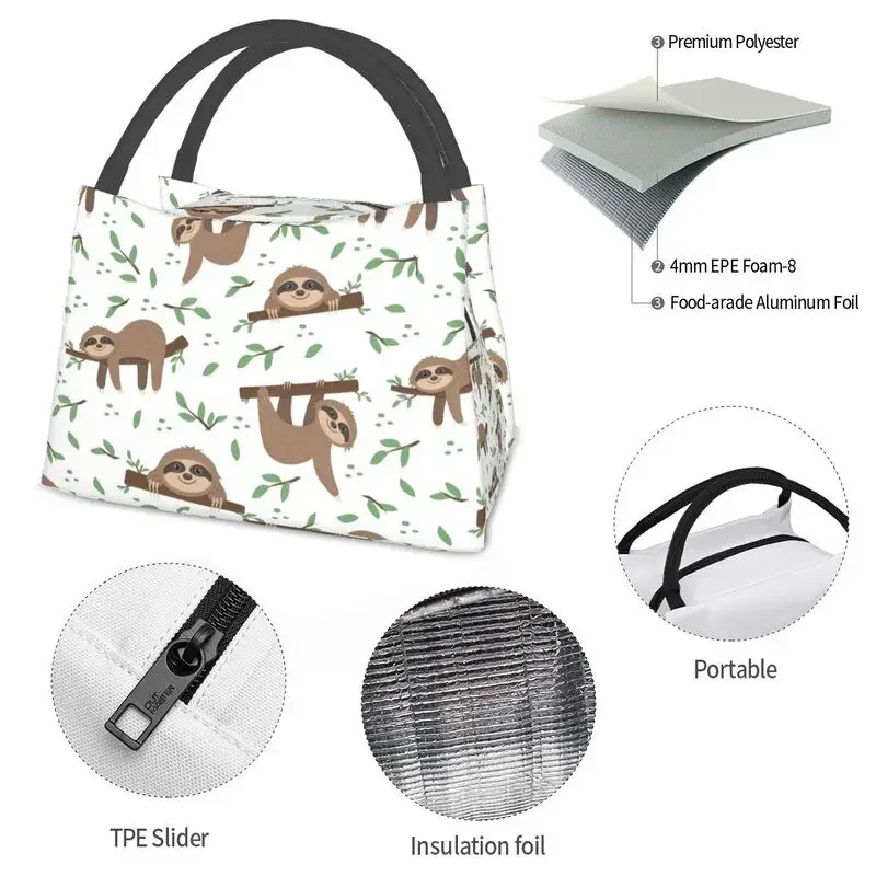 Cute Sloth Pattern Insulated Lunch Bags for Women Kawaii Lazy Animal Portable Cooler Thermal Bento Box Outdoor Camping Travel