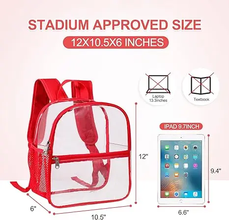Mochila transparente para estádio aprovada, bolsa transparente à prova d'água para eventos de estádio e eventos esportivos de trabalho de concerto