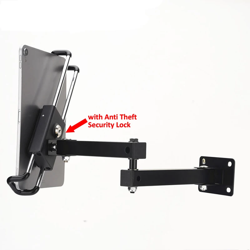 Wall Mount Tablet Stand Stretchable Wall Holder with Anti Theft Security Lock Adjustable Metal Wall iPad Stand for iPad 7-13inch