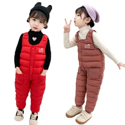 2023 Winter Children Overalls Autumn Girls Boys Thick Pants Baby Girl Warm Jumpsuit High Quality Clothes Kids Ski Down Overalls