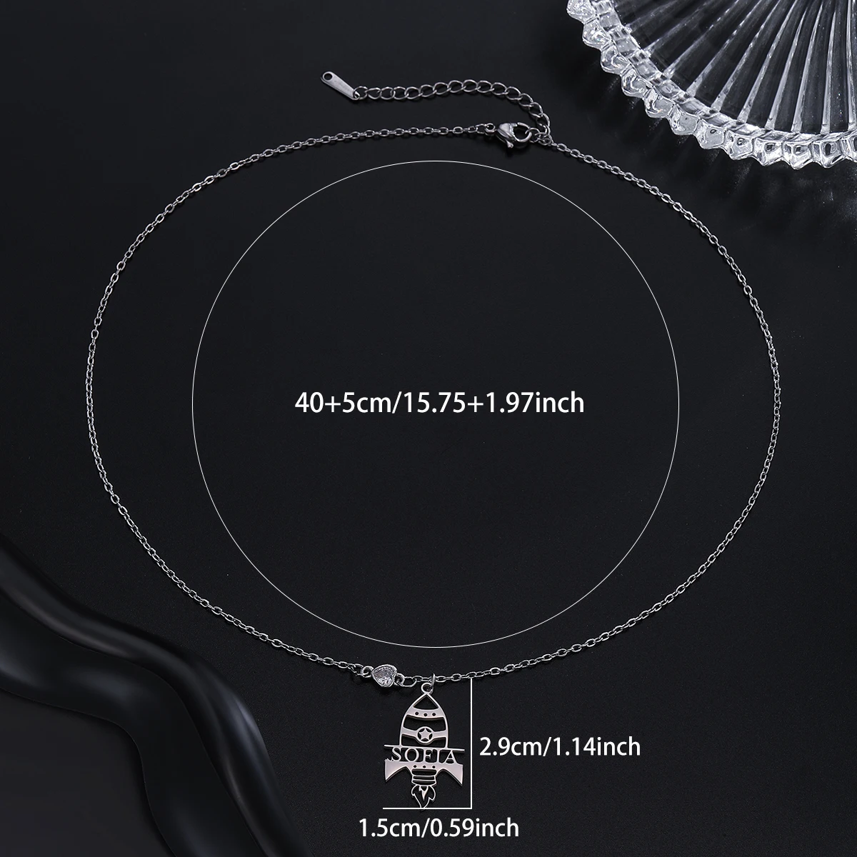 Customized Name Cute Rocket Launch Pendant Necklace Stainless Steel Jewelry Gift