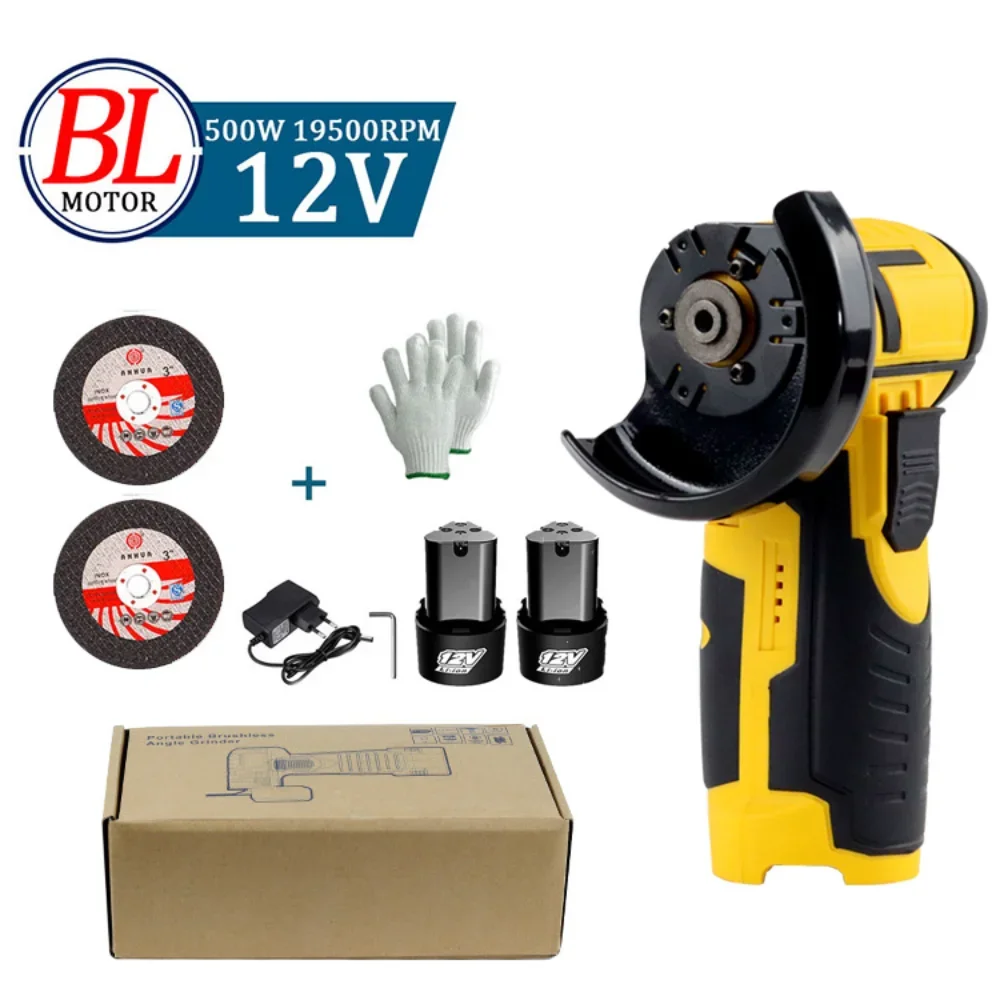 12V Brushless Mini  Angle Grinder with Rechargeable Lithium Battery Cordless Polishing Machine Diamond Cutting with Accessories