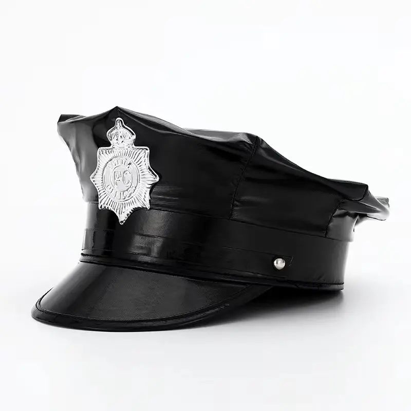 HongLuan Women men Black Leather Simple Military Cap Navy Badge Party Hat Cruise Bars Adult Parties bachelorette Halloween